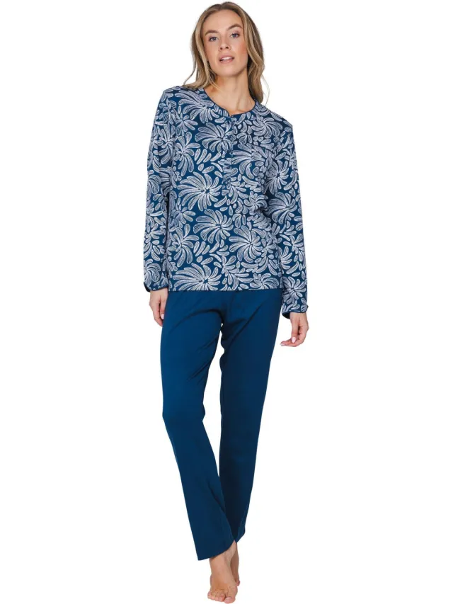 Pastunette Nordic Bloom pyjama donkerblauw blauw/wit