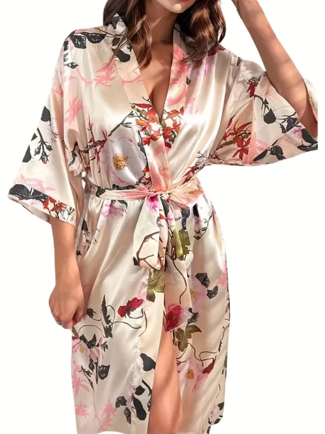 Currero Satijnen Badjas Dames - Kimono - Kamerjas - Satijn - Ochtendjas - Duster - Pyjama - Meerkleurig