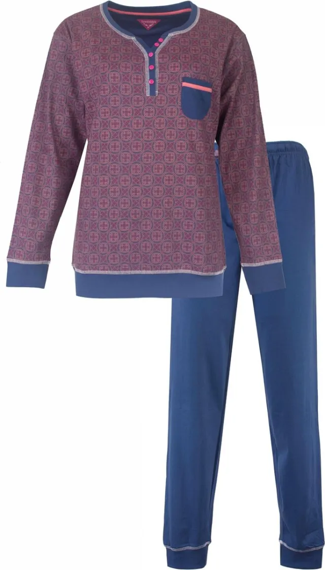 Irresistible Dames Pyjama - Polo Sluiting - Katoen - Blauw