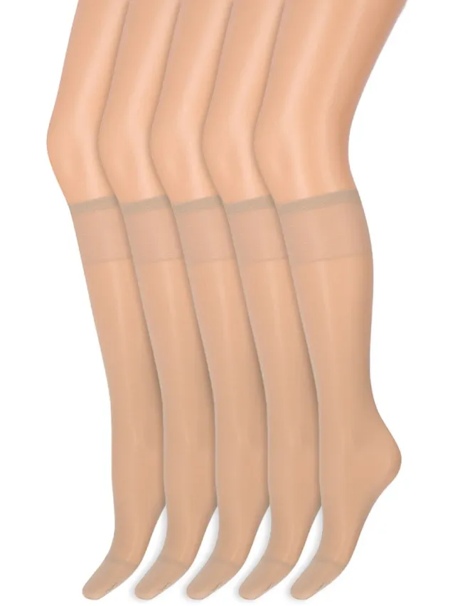 Marianne Kniekousen met soepele boord | Perfecte pasvorm | 20 denier | Merk: Marianne | Maat: One Size | Kleur: Sekt | 5 Paar Beige