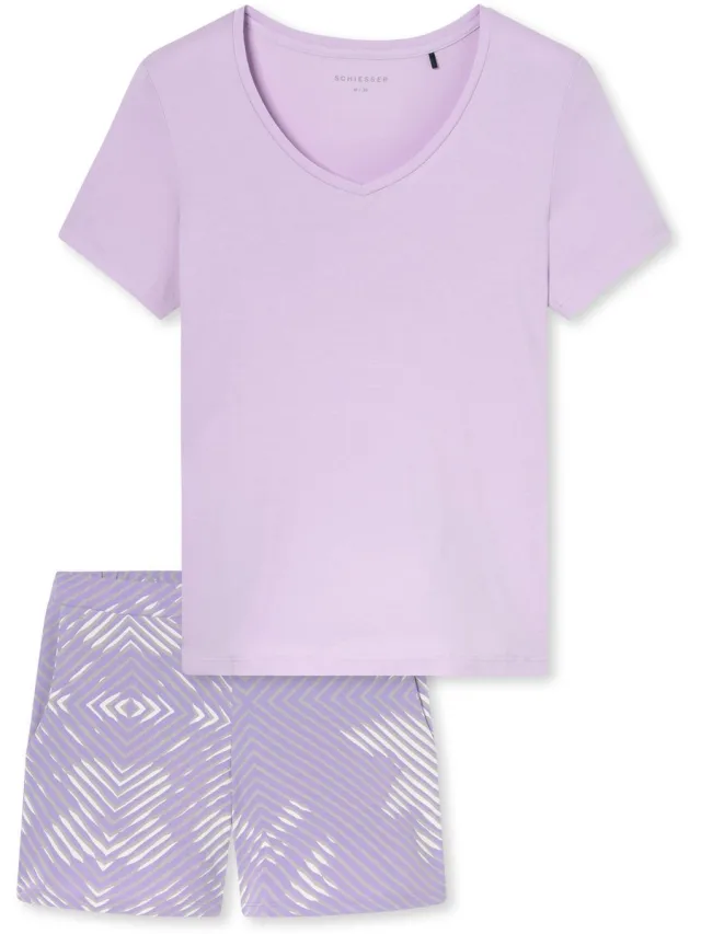 Schiesser dames Modern Nightwear korte pyjama van interlock met bloemenmotief - orchid dessin