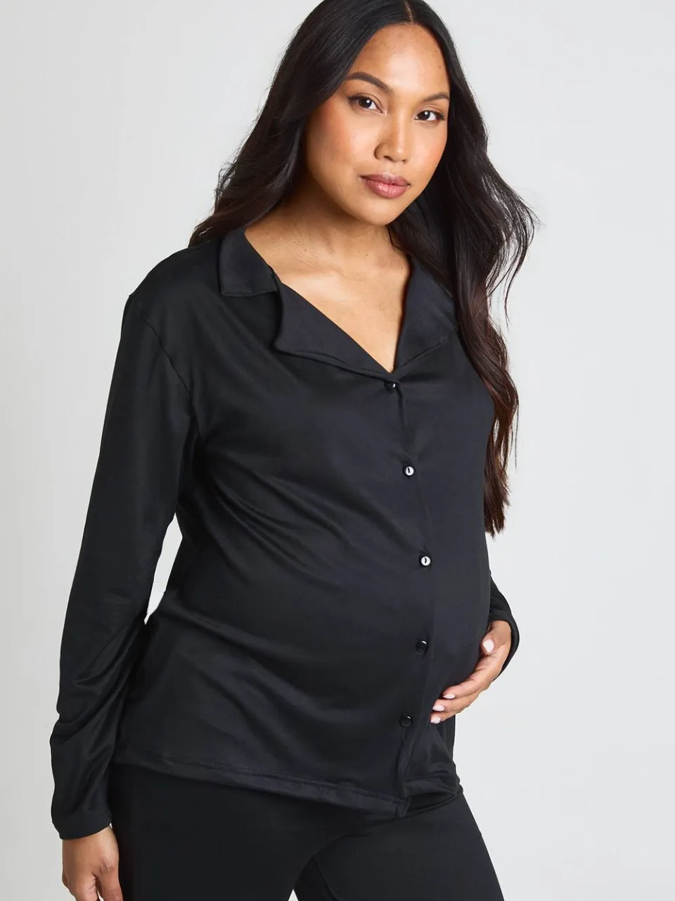 boohoo Dames Zwangerschaps pyjama set met lange mouwen top & pantalon zwart, foto 4