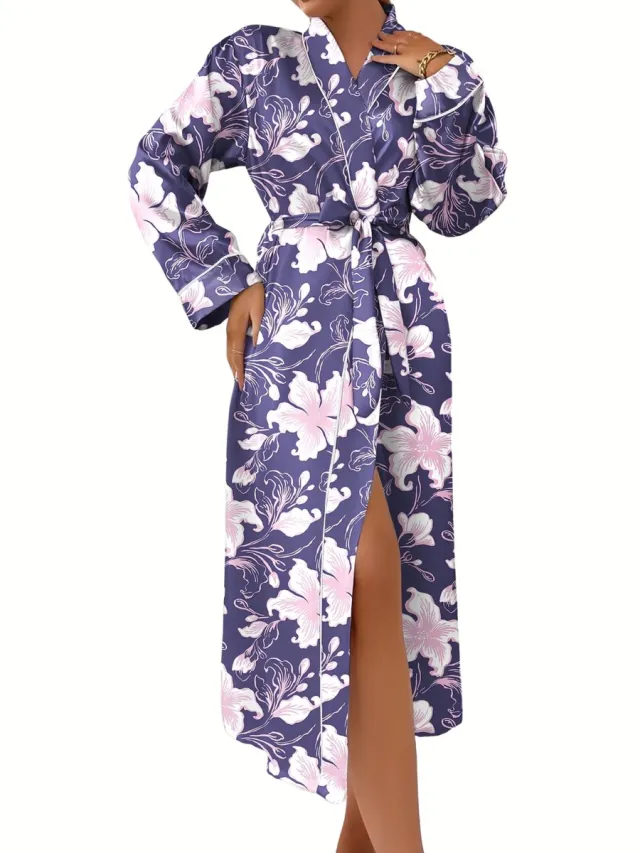 Currero Satijnen Badjas Dames - Kimono - Kamerjas - Satijn - Ochtendjas - Duster - Pyjama - Meerkleurig Violet