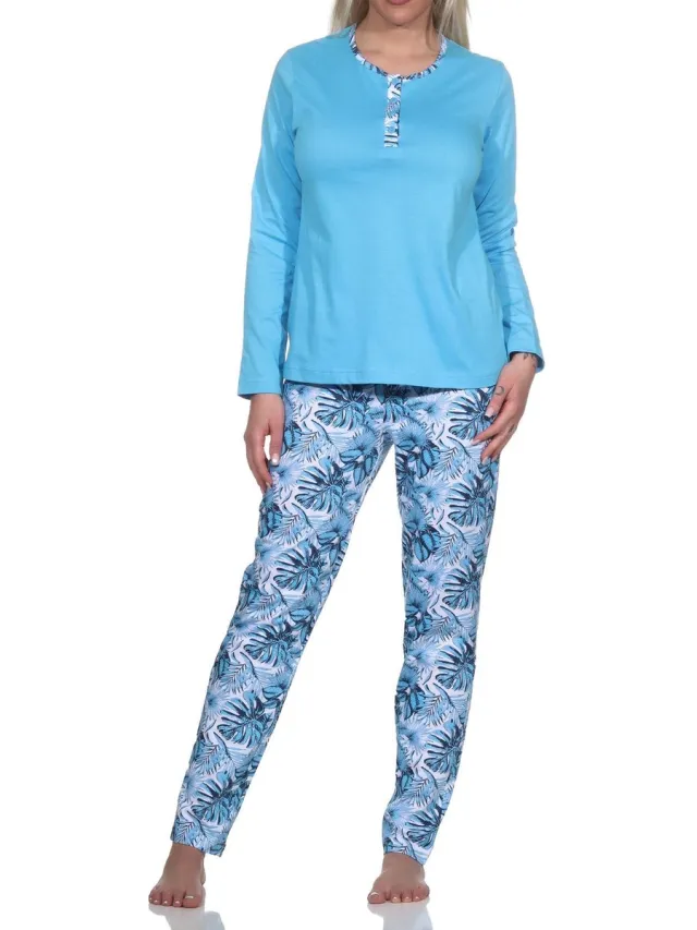 Normann Prachtige damespyjama met broek in bloemenprint - ook in oversize blau