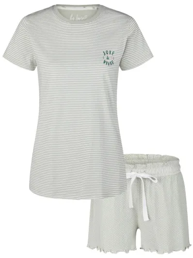 By Louise Dames korte pyjama set shortama gestreept groen, foto 2