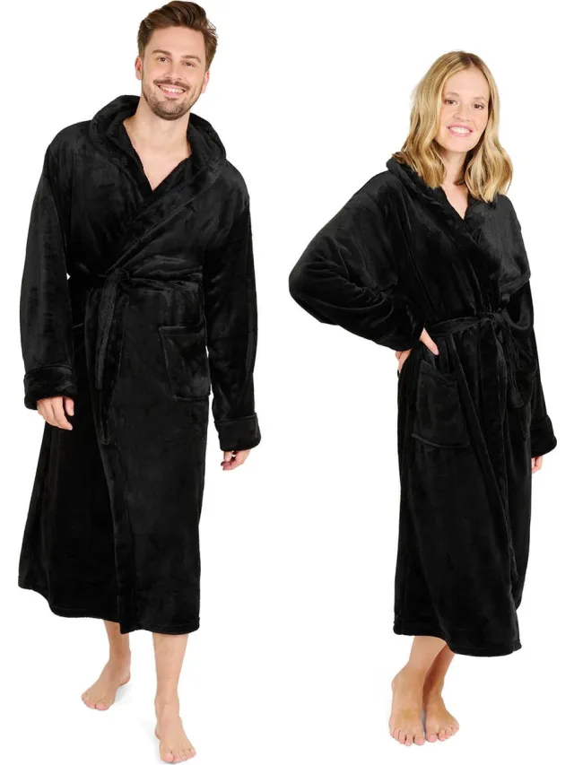 Blumtal Badjas Unisex - Dames en Heren Badjas - Fleece Badjas met Capuchon - met Zakken - Zwart