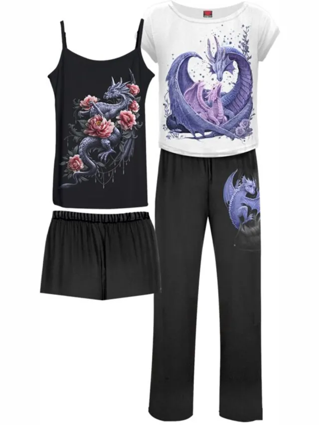 Spiral Maternal Instincts - F 4Pc Gothic Pyjama Set Pyjama zwart-wit Katoen zwart;wit