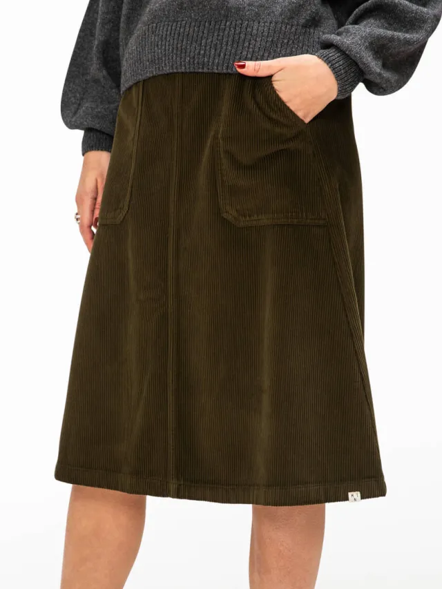 MATONA dames vegan Rok Flared Corduroy Mosgroen Donkergroen