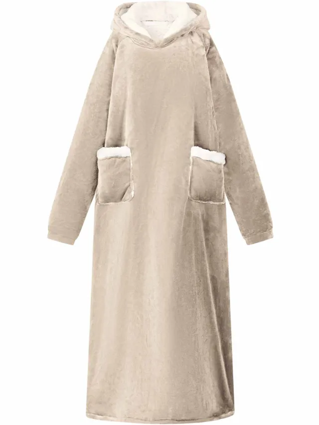 vidaXL Deken hoodie Beige L Fleece en Flanel
