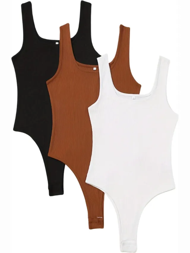 Nivard Bodysuit Dames - Jumpsuit - Corrigerend Ondergoed - Body plunge - Lingerie - Setje Vrouwen - 3 Pcs - Zwart/Wit/Bruin
