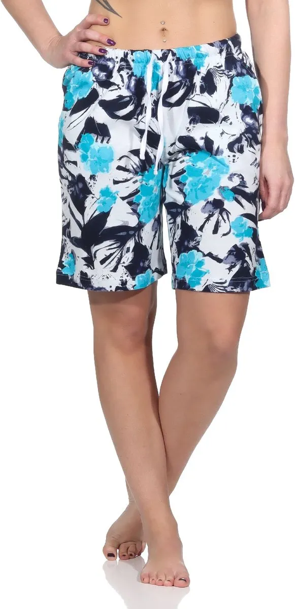 Normann Dames Shorty Pajama Broek - Mix & Match - bloemenlook - perfect te combineren hellblau