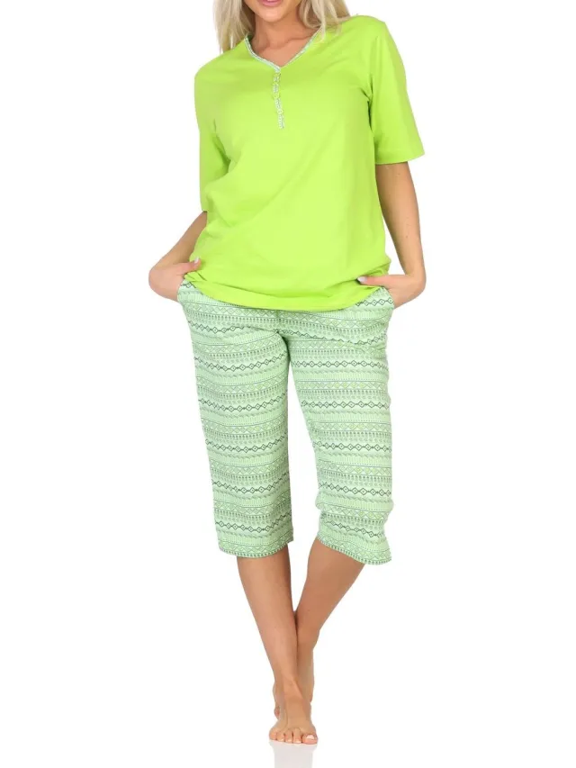 Normann dames capri pyjama met korte mouwen in Ethnolook - Ook in oversizes grün