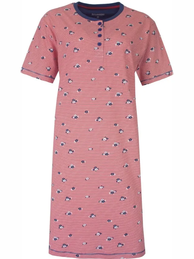 Irresistible Dames Nachthemd - Geprint dessin - Knoopjes - Blauw