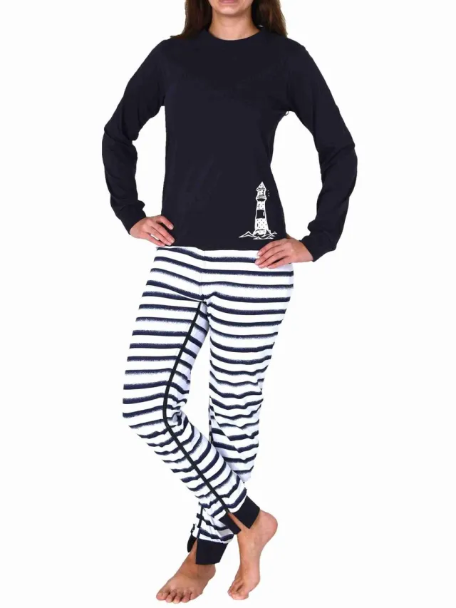 Normann Dames Maritieme Verpleegkundige Overall Lange Mouwen Pyjama met Rits op Rug en Been navy