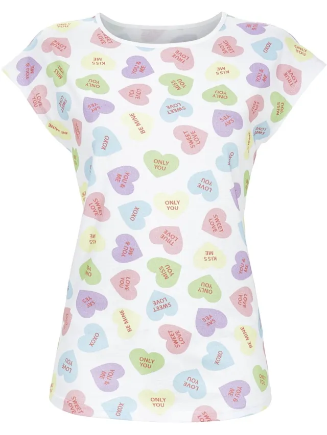 Ringella Katoenen pyjamashirt suikerhartjes Ringella - Wit - Maat - 40