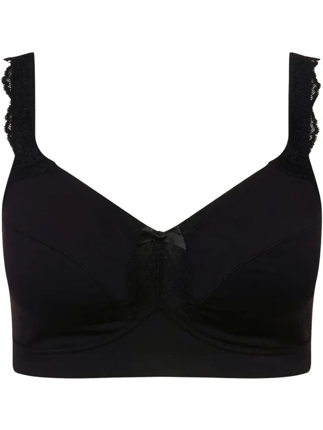 Ulla Popken Dames - Softbeha kanten detail zonder beugels - Zwart