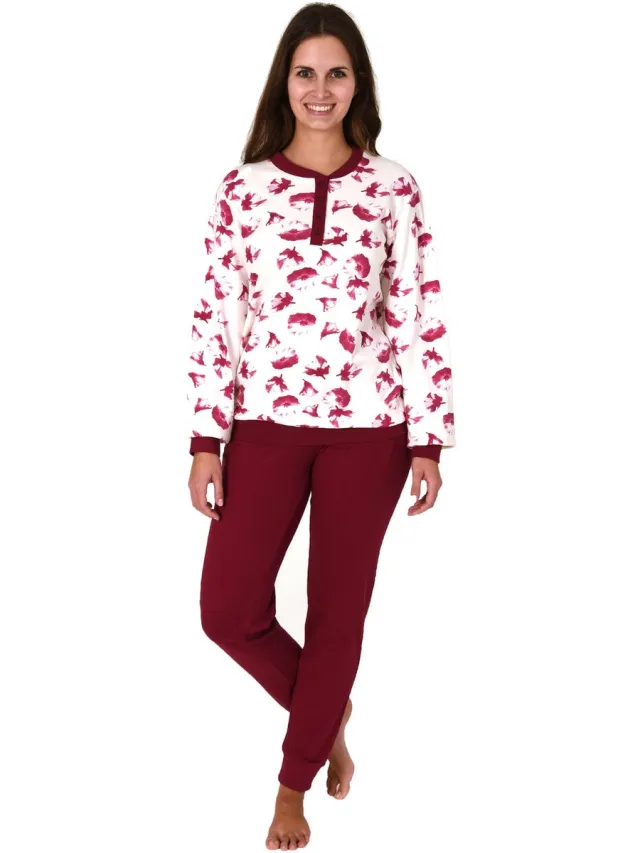 Normann damespyjama met lange interlock met manchetten in elegante look - ook in oversize creme