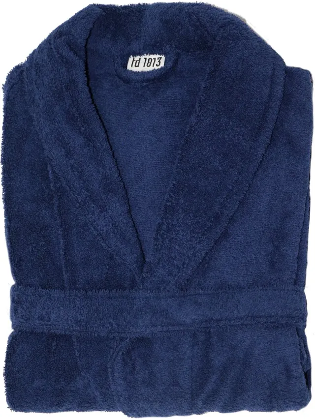 Twentse Damast Badjas Alexis Marineblauw - Badstof Katoen - Badjassen unisex