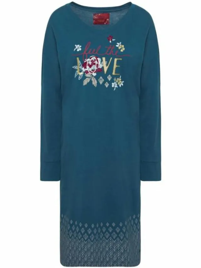 Triumph Nightdresses NDK LSL 10 CO/MD Dames Nachthemd Blue - Dark Combination