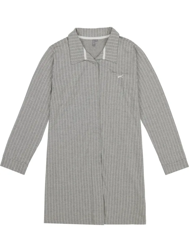 By Louise Dames Pyjama Nachthemd Lange Mouw Grijs Gestreept