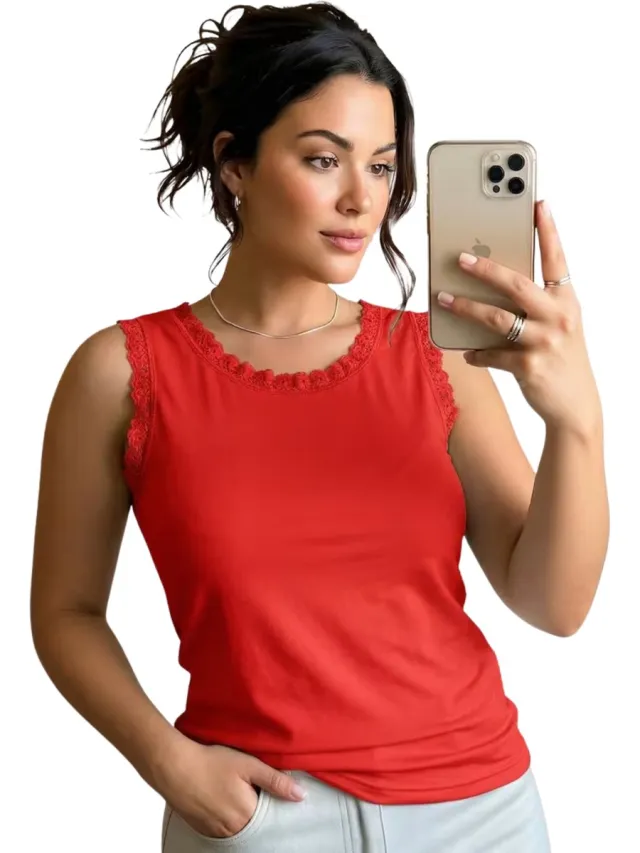 Currero Topje Dames - Top Kleding - Shirt - Blouse - Kort - Volwassen - Rood 0915 Rood 1 stuk
