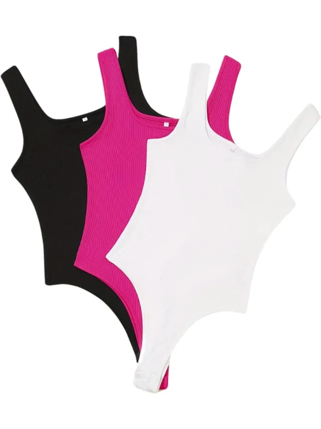 100 Bodysuit Dames - Jumpsuit - Corrigerend Ondergoed - Body plunge - Lingerie - Setje Vrouwen - 3 Pcs - Zwart/Wit/Roze