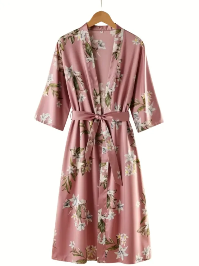 Currero Satijnen Badjas Dames - Kimono - Kamerjas - Satijn - Ochtendjas - Duster - Pyjama - Watermeloenrood Watermeloen Rood