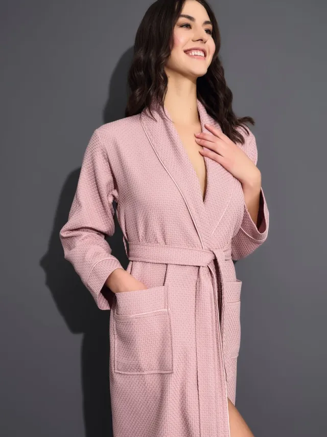 A Sense of Love Dames Waffle Badjas Dalila/ Poeder kleur /