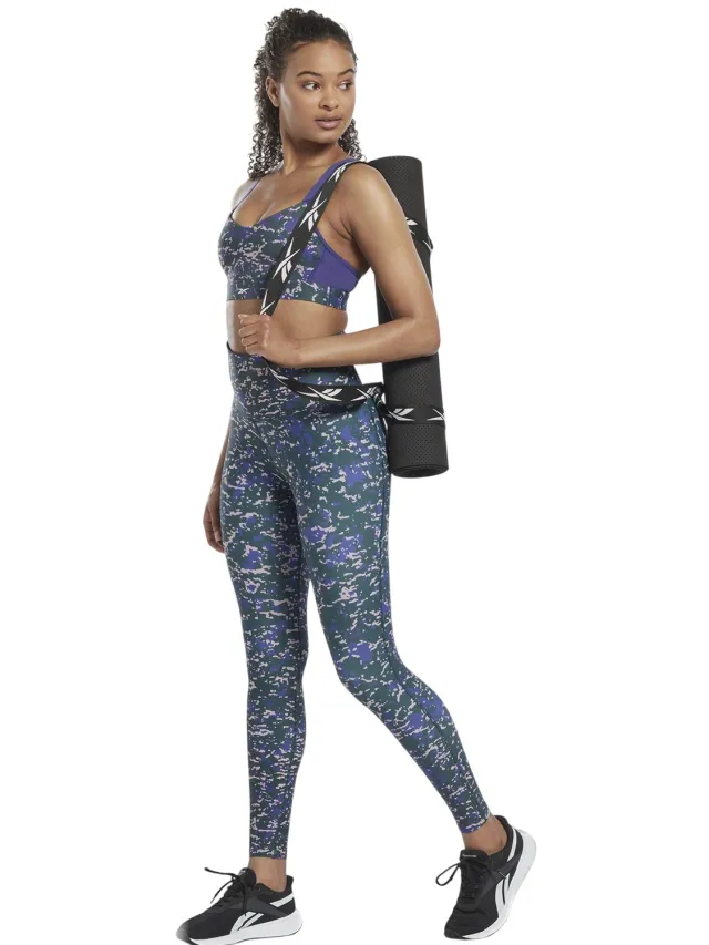 Reebok Sportbeha voor dames met 'Lux Camouflage'-motief, medium ondersteuning (Bosgroen)