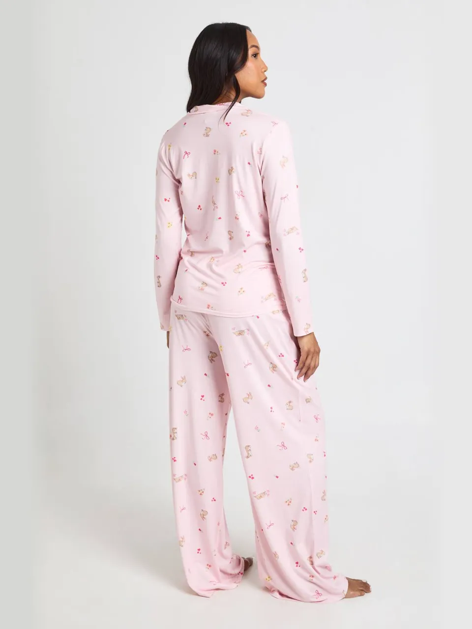 boohoo Dames Zwangerschaps Pyjama Set Met Konijntjes En Strikjes Print - Shirt Met Lange Mouwen & Broek roze, foto 2