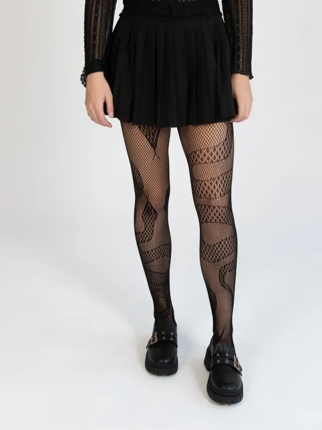 Dottilove Dames Visnetpanty Slang - Fishnet Panty Snake - Festival Panty - Zwart - One Size