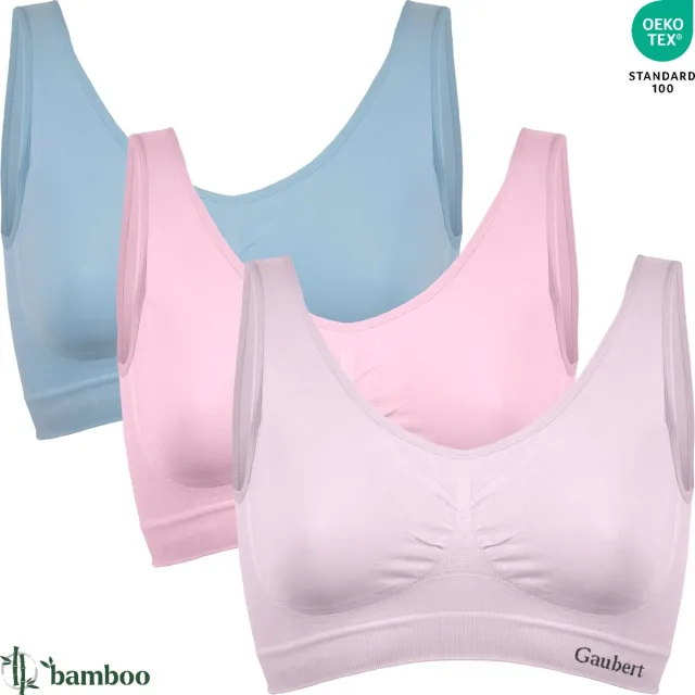 GAUBERT 3-Pack Naadloze Bamboe Comfort BH Top - Beha Zonder Beugel - Uitneembare Pads Vulling - Bamboe Ondergoed - Multikleur - GBTW-3107-Mix-2 Met Vulling/Pads, Multikleur