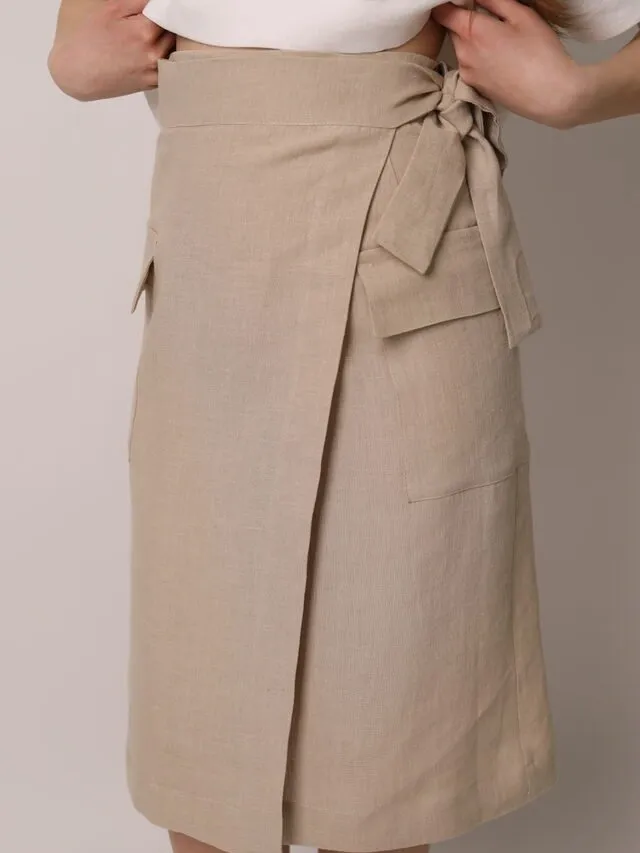 Amber Linen dames vegan Wikkelrok Vita Lichtzand beige, foto 2