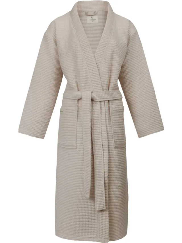 PandaHome L&G - Unisex Sauna Badjas - 100% Katoen Wafel Badjas - XL - Stone - Katoen wafel - Kimono - Wafel Badjas dames - Wafel Badjas heren - Badjas dames en heren