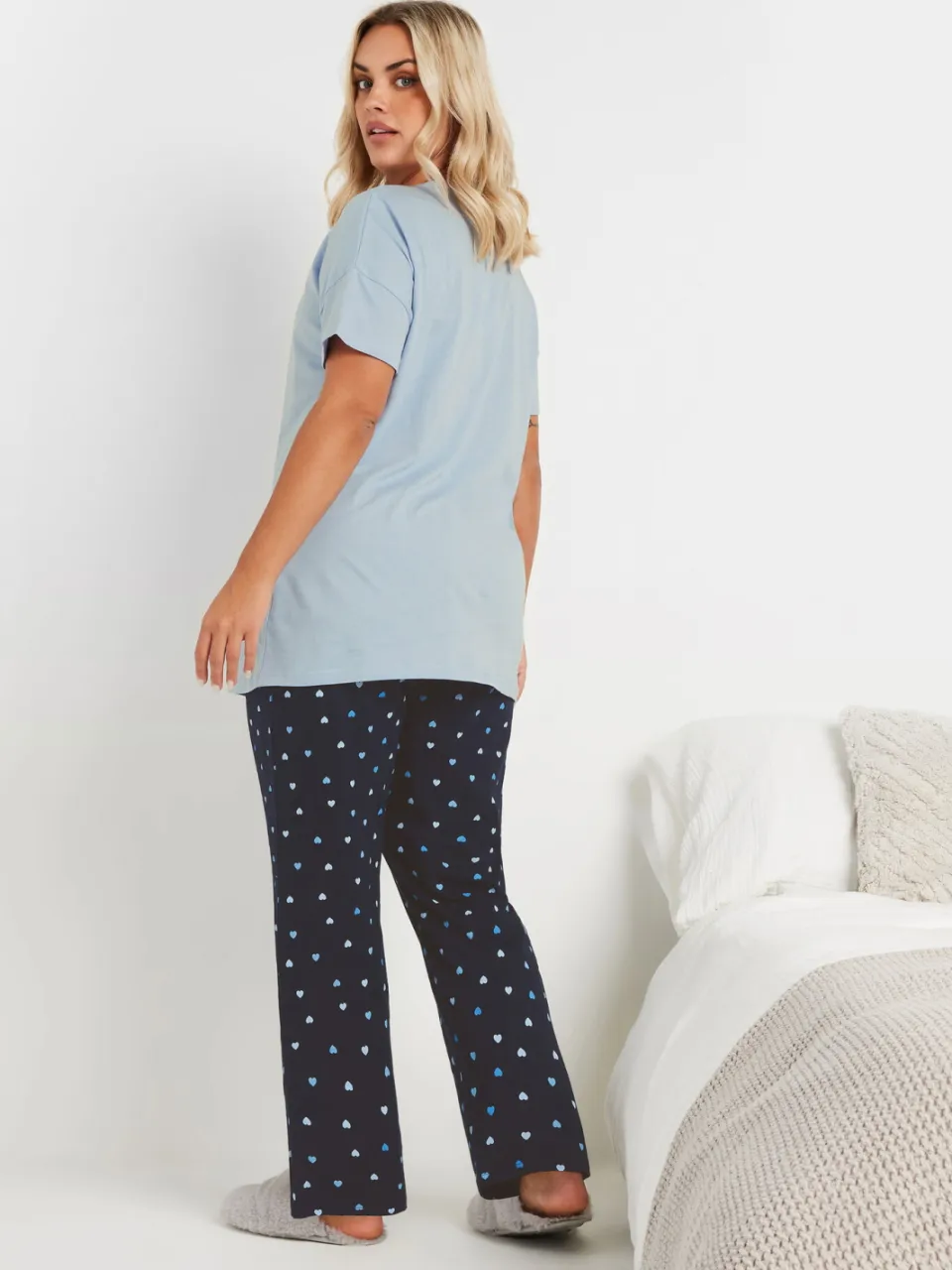 Yours Pyjamaset Met 'Sleep All Weekend' Slogan En Wijde Pijpen In Blauw-44, foto 4