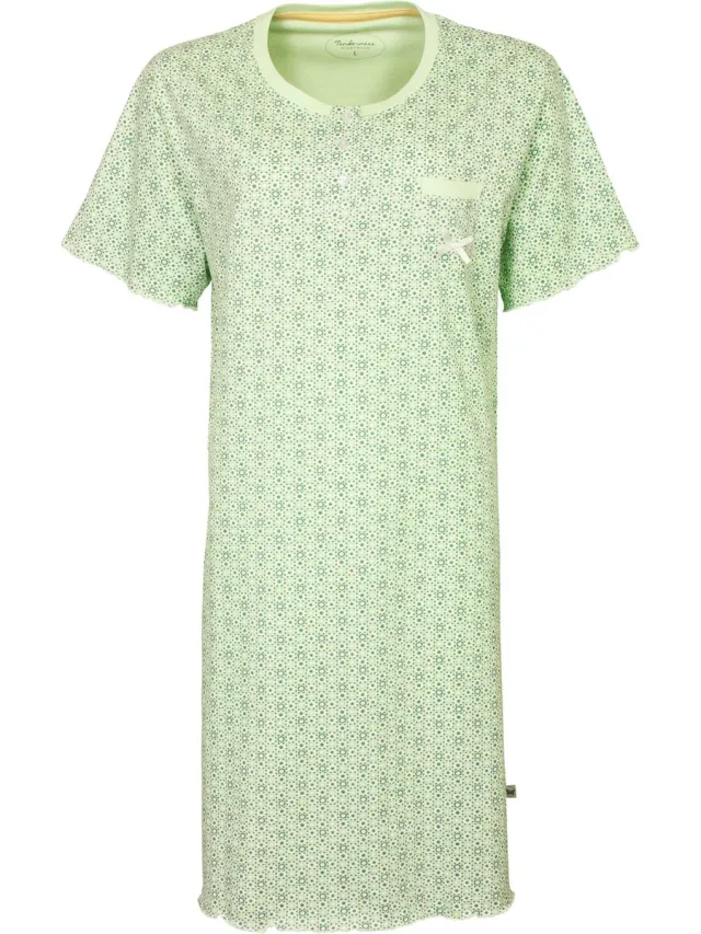 Tenderness Dames Nachthemd - Katoen - Polo Sluiting - Groen