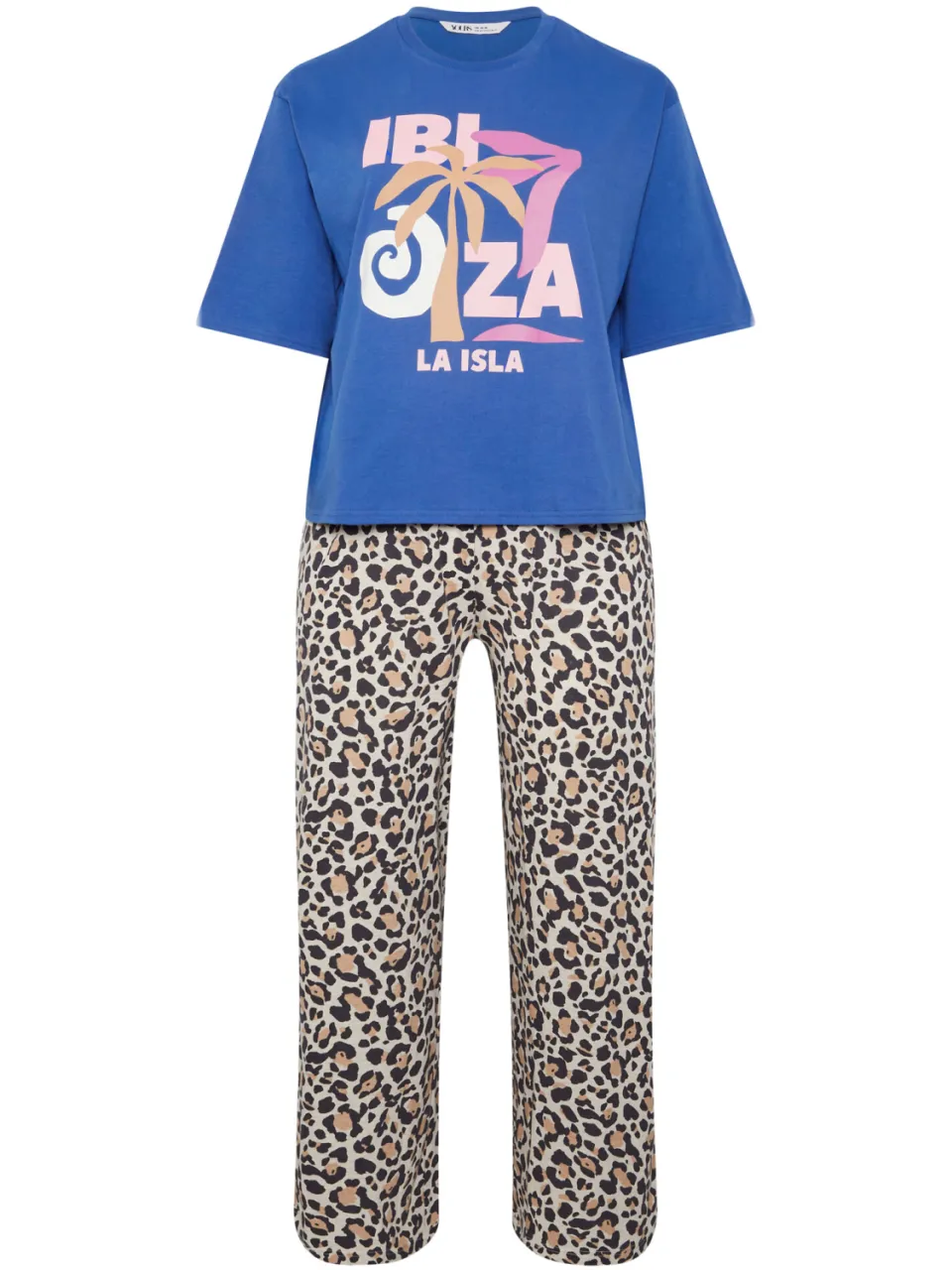 Yours Blauw & Luipaardprint 'Ibiza' Pyjamaset-44, foto 4