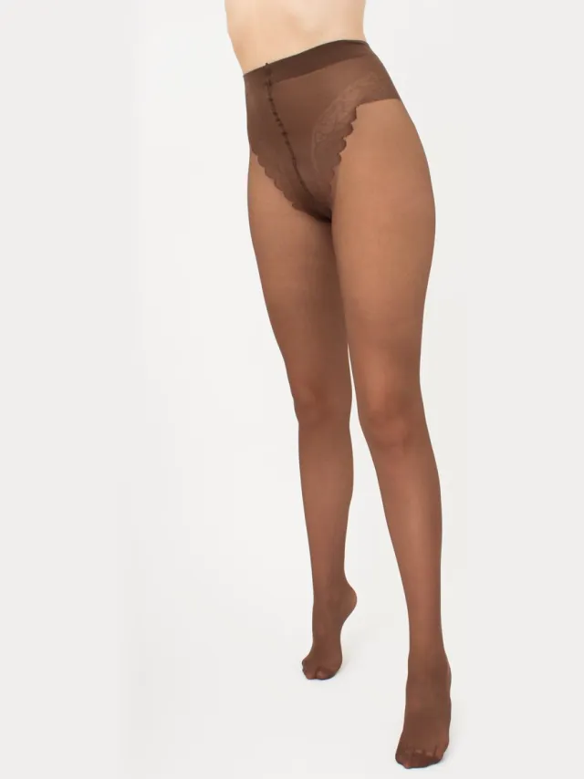 Giulia Panty - Chic Bikini 20 - Naad Panty - Glans - Naad - Fantasie Broekje - Katoenen Kruisje - 20 Den - Large - Capuccino (Donkerbruin) Cappucino