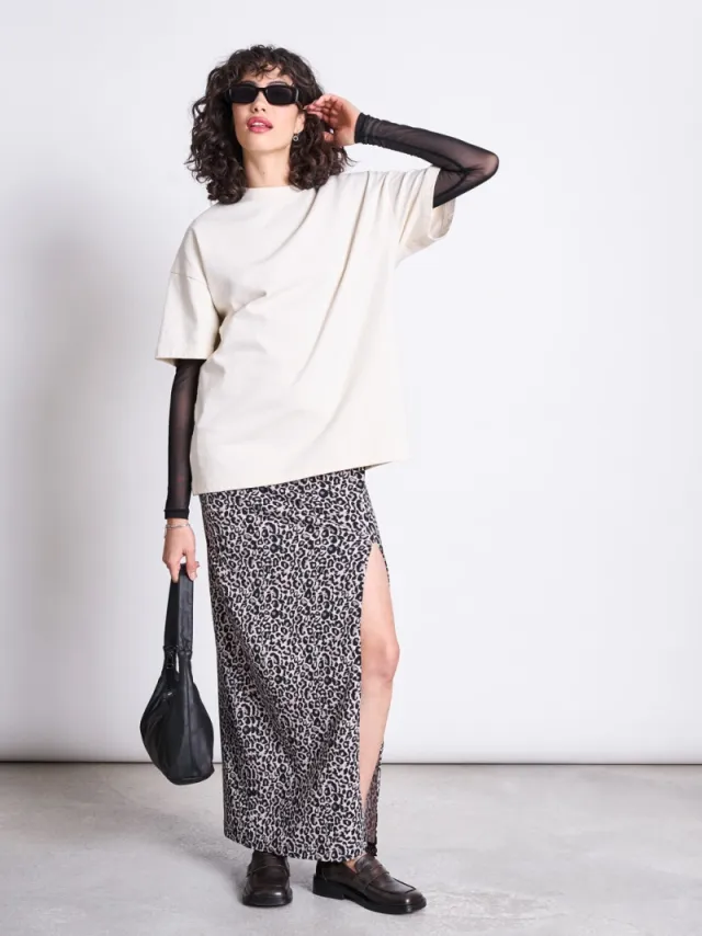 JAN N JUNE dames vegan Maxirok Lusta Luipaardprint Zwart