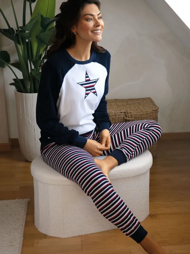 Comtessa Badstoffen pyjama ster Comtessa - Blauw - Maat - 48