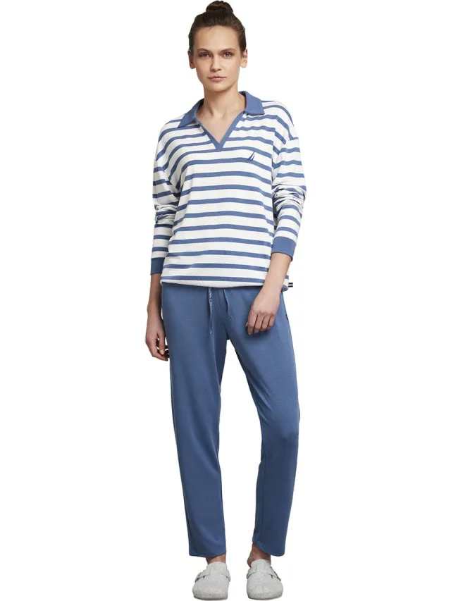 Nautica Pyjama Set Voor Dames, Lange Mouwen Blauw
