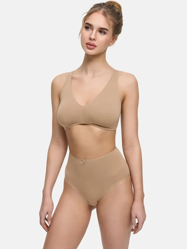 cfab Beugelloze katoenen bh - Beige - BH Zonder Beugel Voorgevormd - Ondergoed - Naadlos
