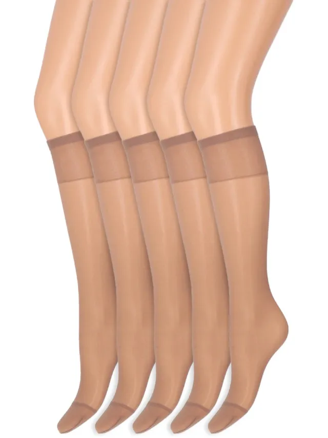 Marianne Kniekousen met soepele boord | Perfecte pasvorm | 20 denier | Merk: Marianne | Maat: One Size | Kleur: Perle | 5 Paar Beige
