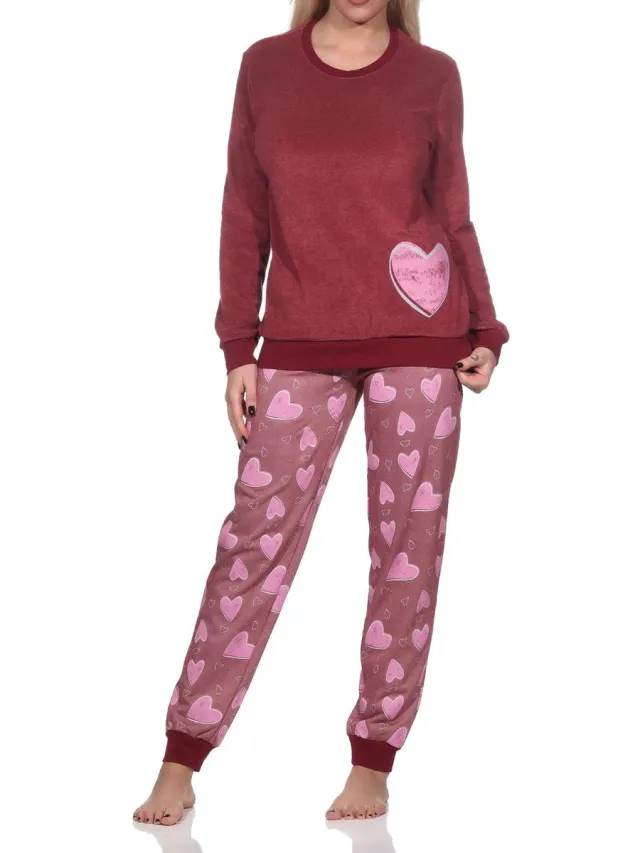 Normann dames badstof pyjama lange mouw met manchetten in hartjeslook - ook in oversize beere