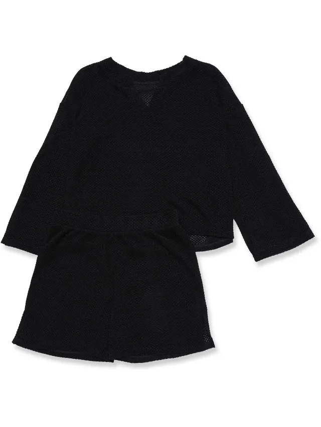 ESOTIQ Jessy - Damespyjamaset - Zwart - Lange mouwen - Korte broek