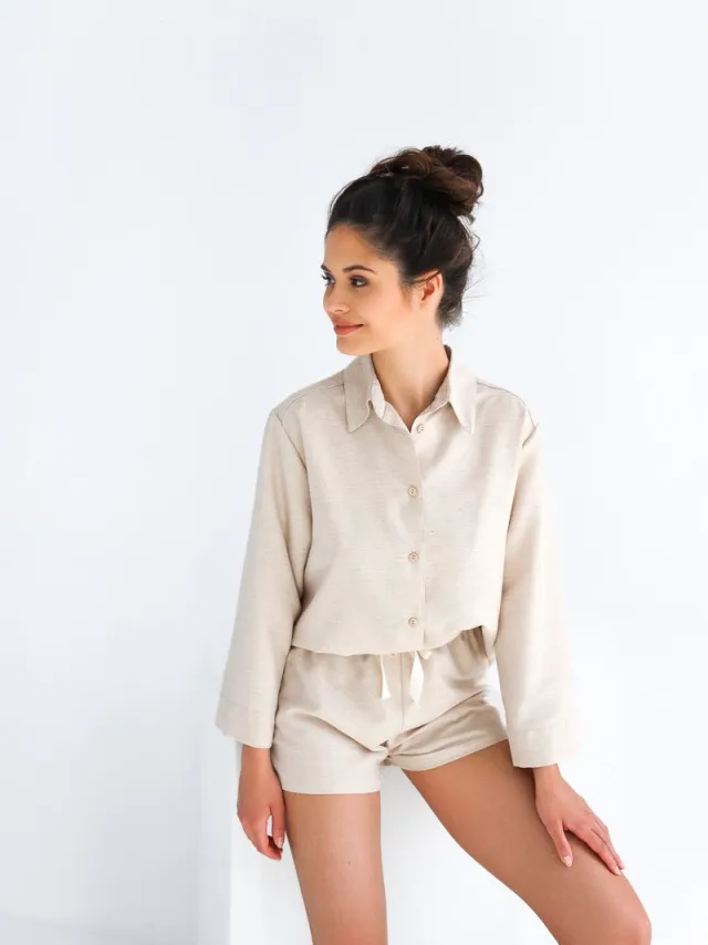 S& Sensis Sensis Pyjama Dames Volwassenen Knoopjes | Korte Mouw Korte Broek | Viscose Katoen | Shortama Dames | Enrica 40 / Beige