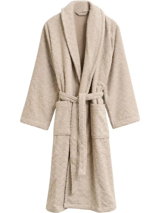 Gant Badjas JACQUARD HERRINGBONE ROBE M Set van 1 Beige