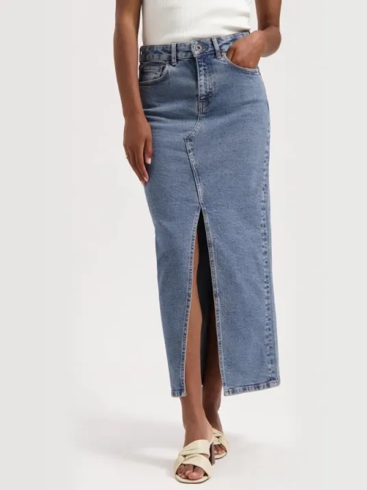 Kuyichi dames vegan Denim Midirok Coda Blauw