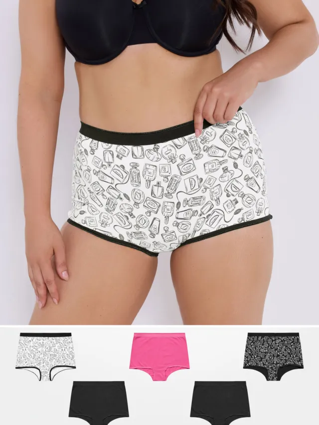 Yours 5Pack Zwarte Shorts Met Parfumflesprint-56 Black
