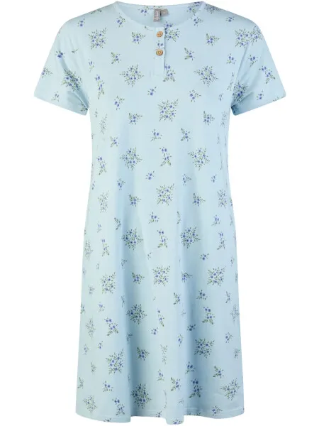 By Louise Dames nachthemd korte mouw blauw gebloemd
